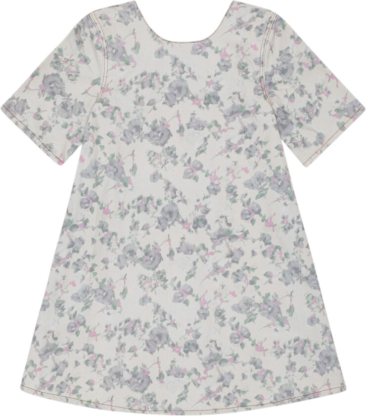 Ganni Print Denim Open Back Mini Dress Tofu
