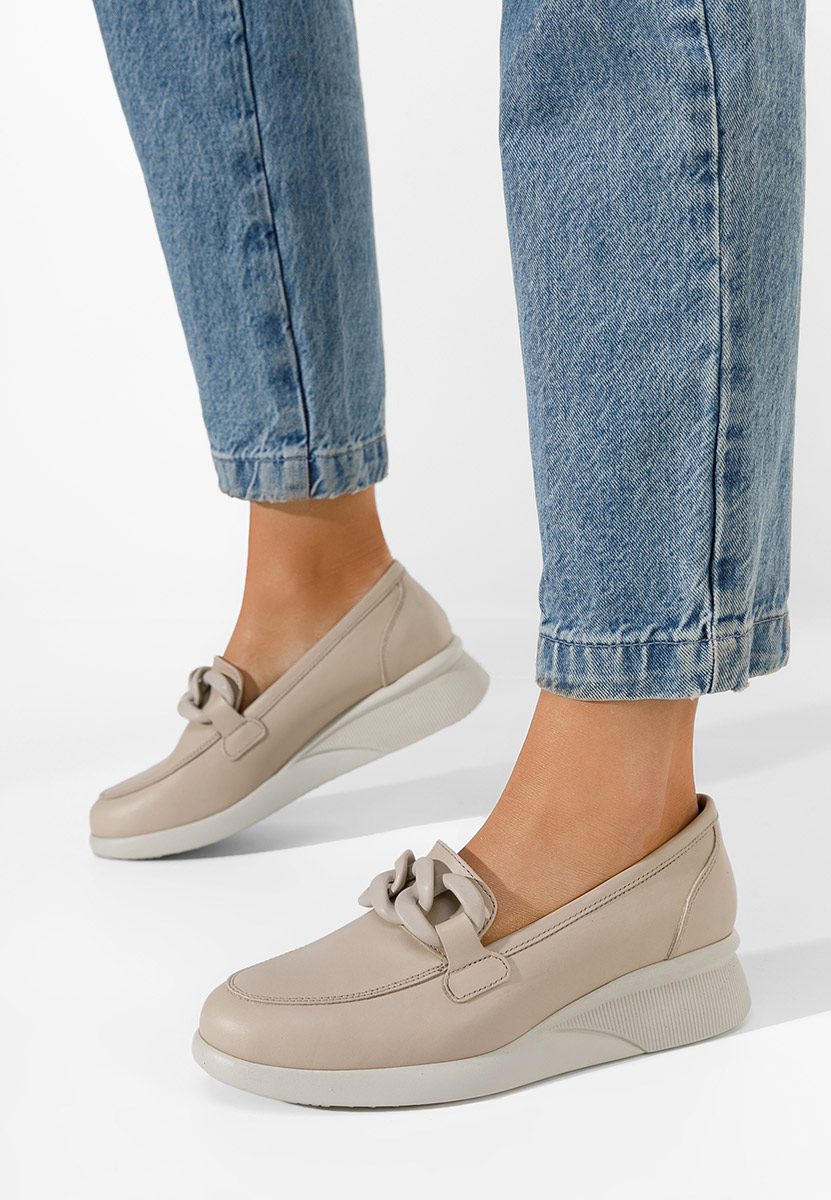 Mocassins en cuir naturel beige Leslie