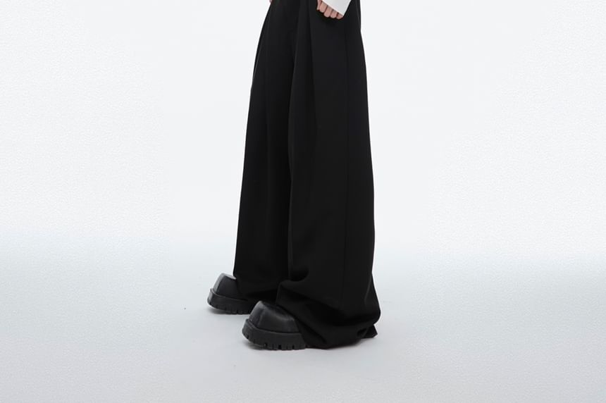kooklay - Set: Hoge taille effen wijde broek + imitatieleren riem