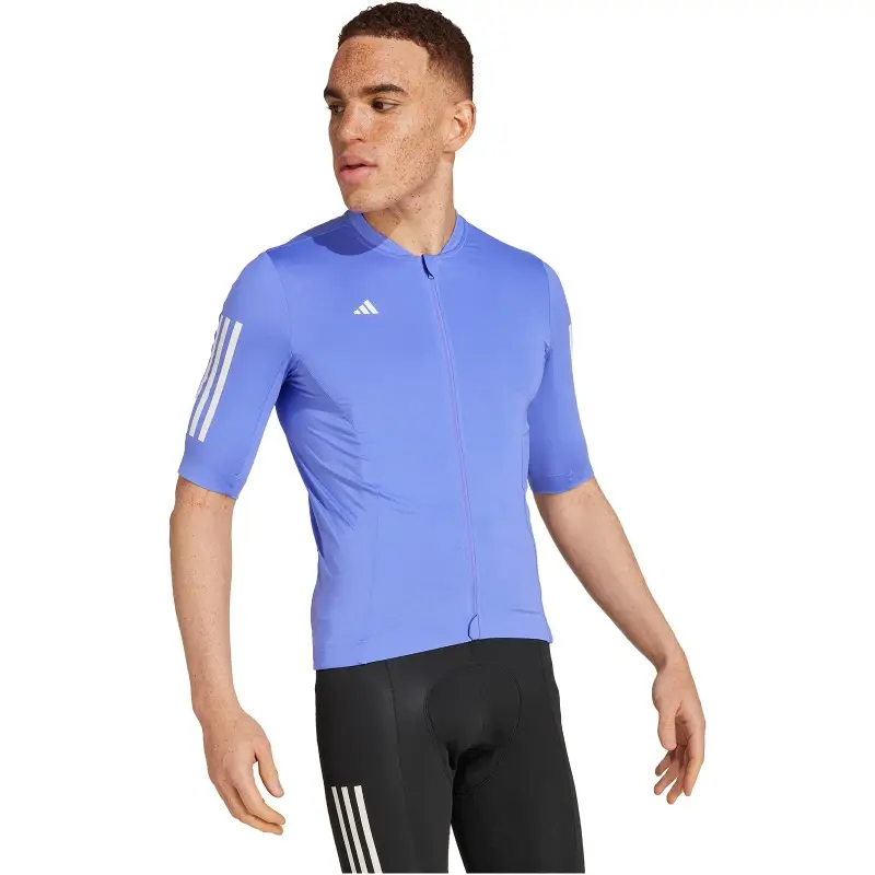 adidas Tempo 3-Stripes Fietsshirt Korte Mouwen Blauw Heren