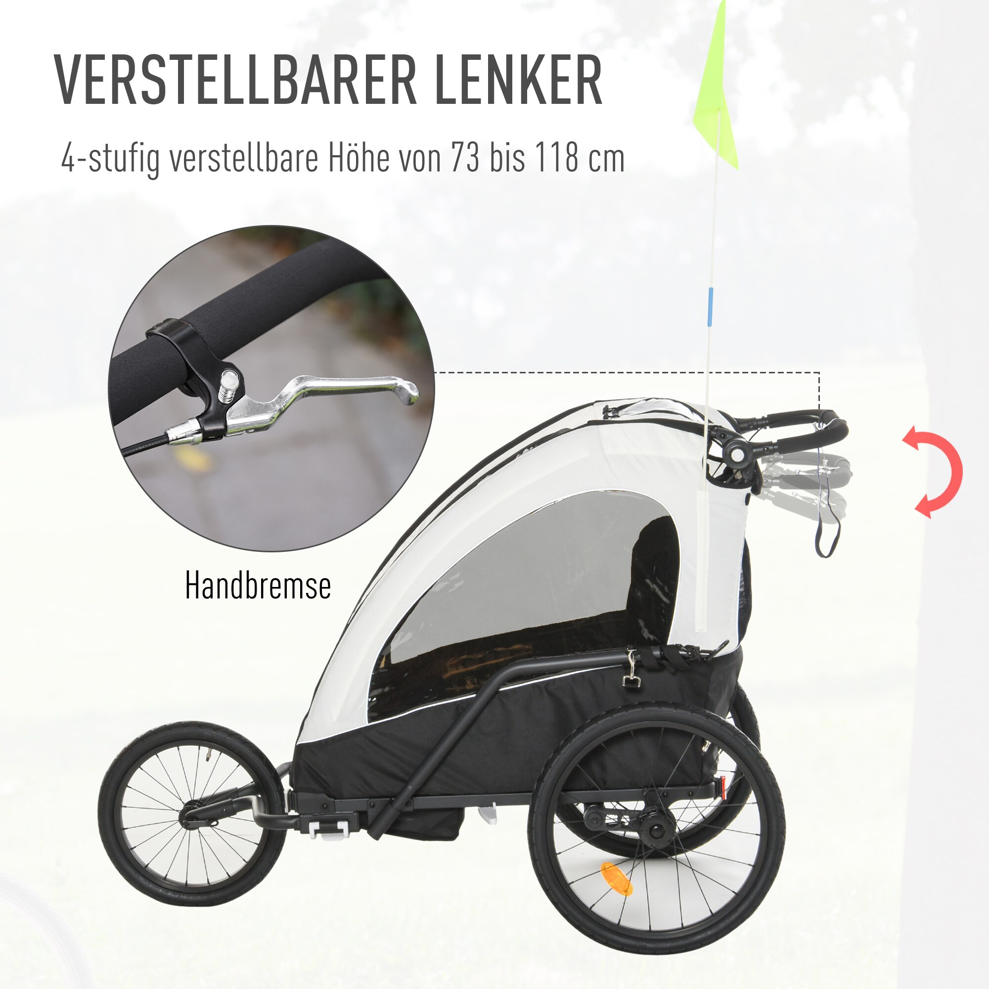 HOMCOM 2 in 1 Fahrradanhänger für 2 Kinder 150 x 85 x 107 (LxBxH)