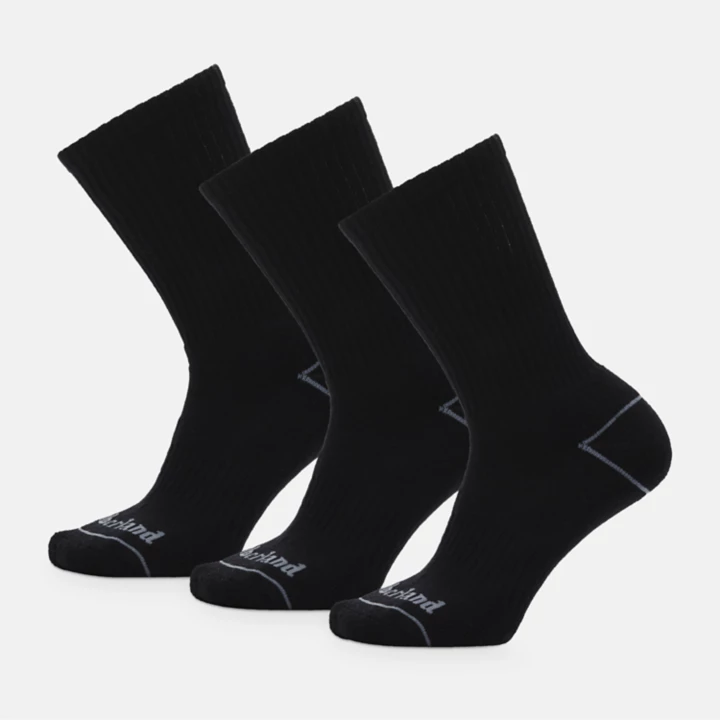 Conjunto de 3 pares de meias Bowden Crew, unissex, na cor preta.