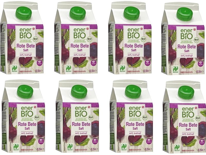 enerBIO Bio Rote Bete Saft 8 x 0.5 l Gesunder und aromatischer Saft aus roter Rübe