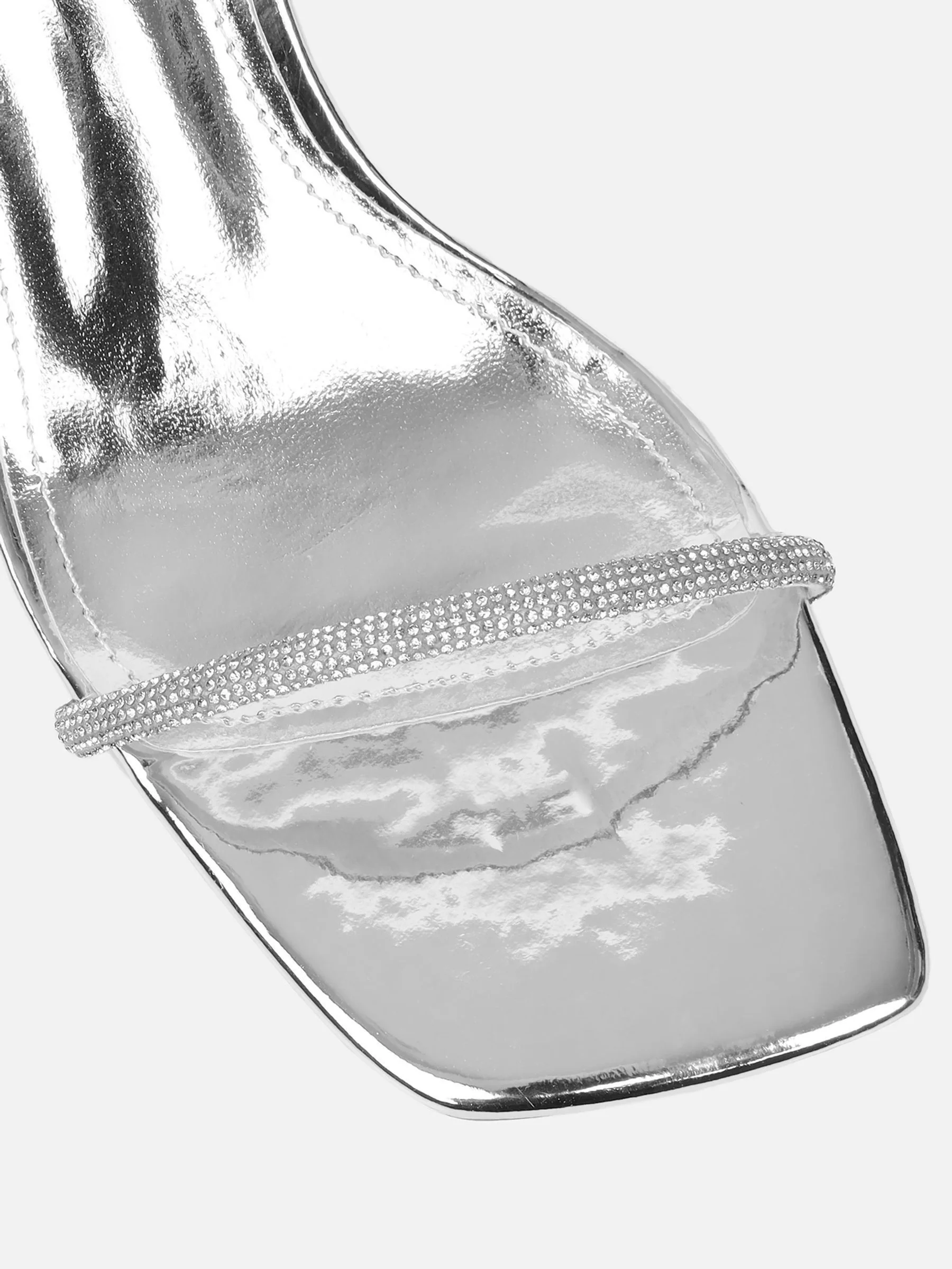 Zilver - Simmi London Ciel Diamante Low Block Heeled Sandals