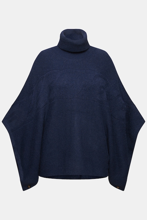 Poncho, Rollkragen, oversized, Halbarm