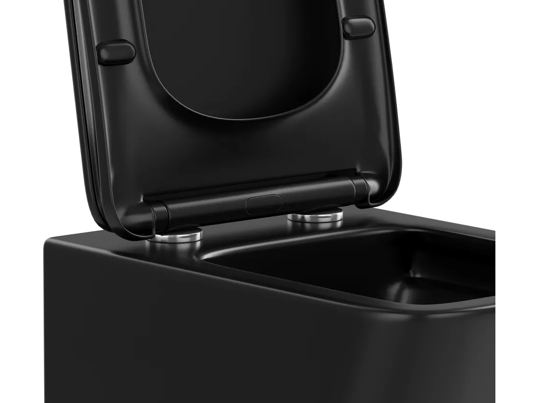 Pack WC suspendu en céramique noir mat avec option bâti-support et plaque de déclenchement ronde - CLEMONA