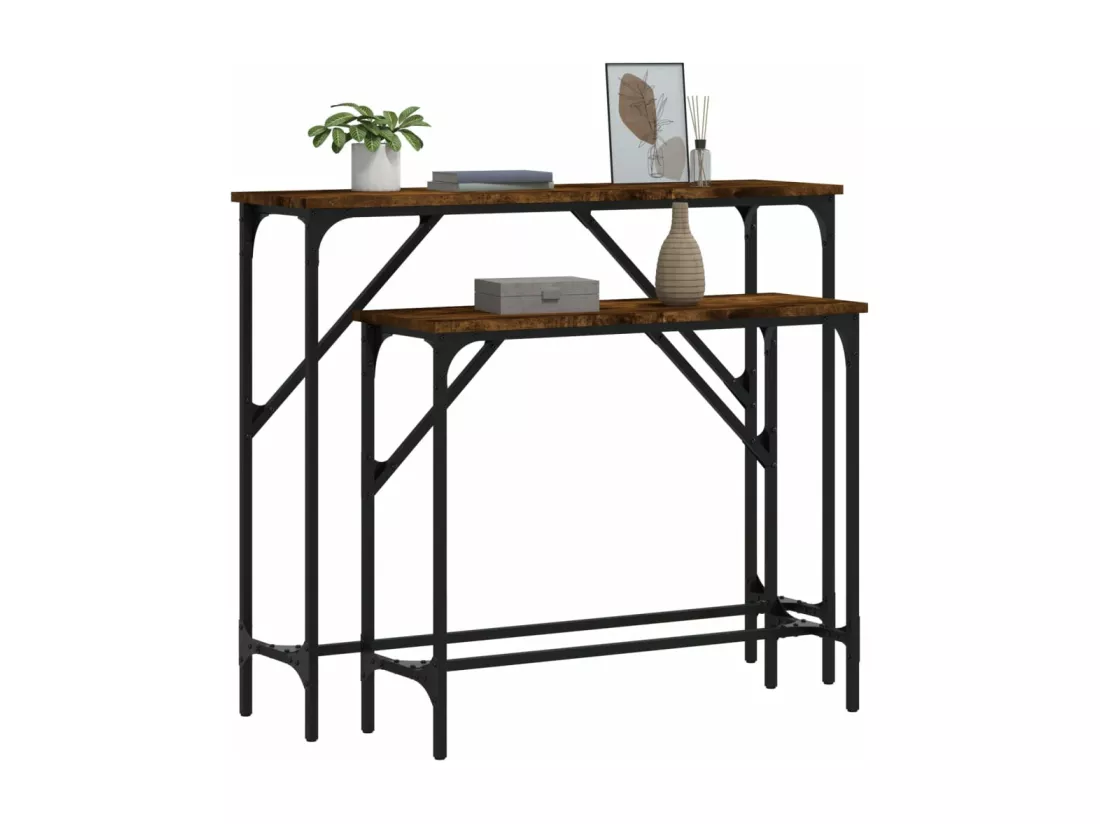 Tables console 2 pièces chêne fumé bois d'ingénierie