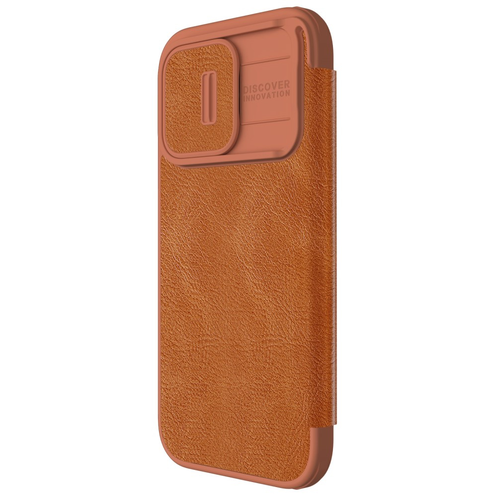 iPhone 15 Pro Leder Tasche Cam-Slider Kameraschutz - Braun