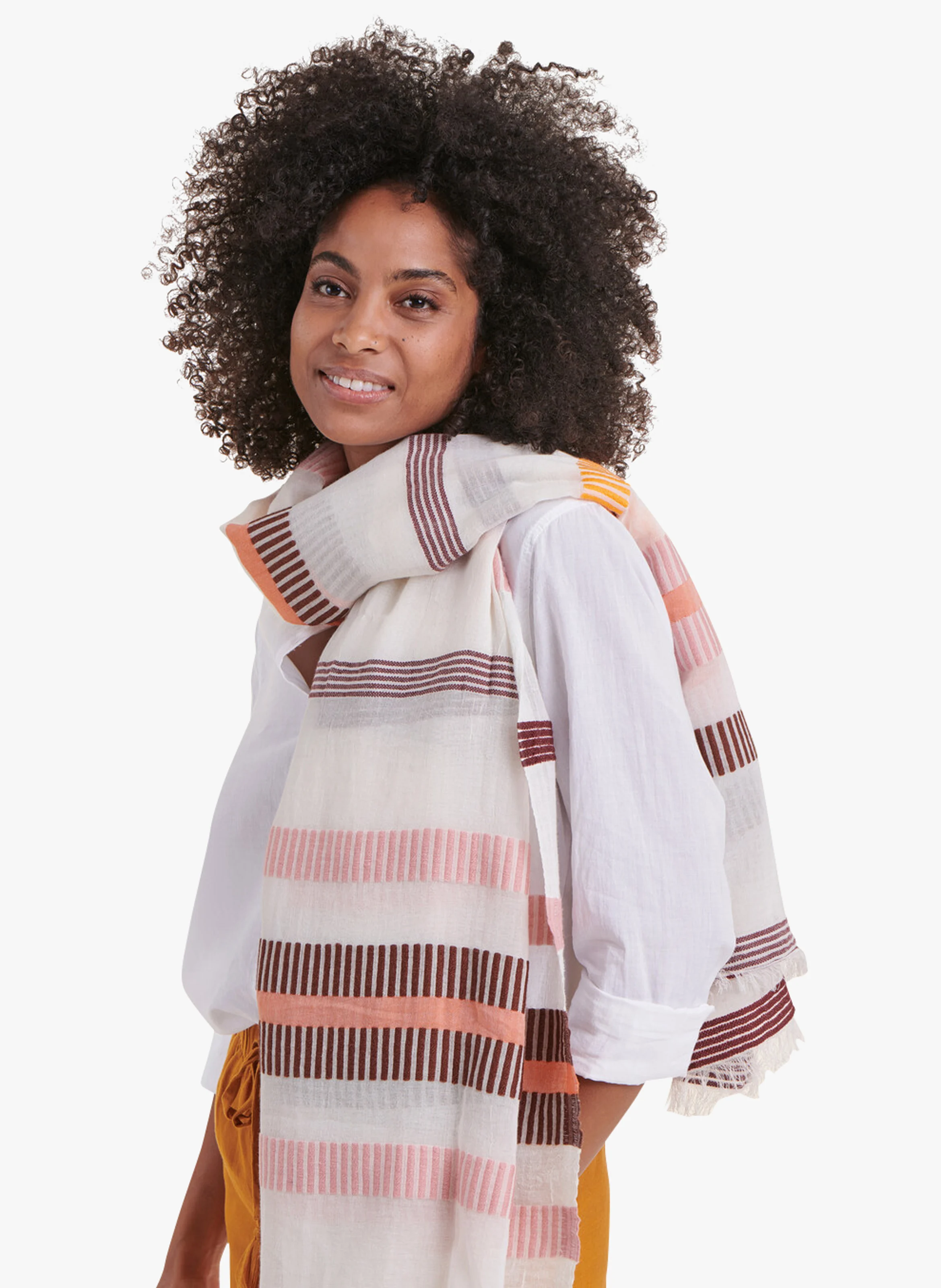 Foulard à rayures en coton mélangé| Orange