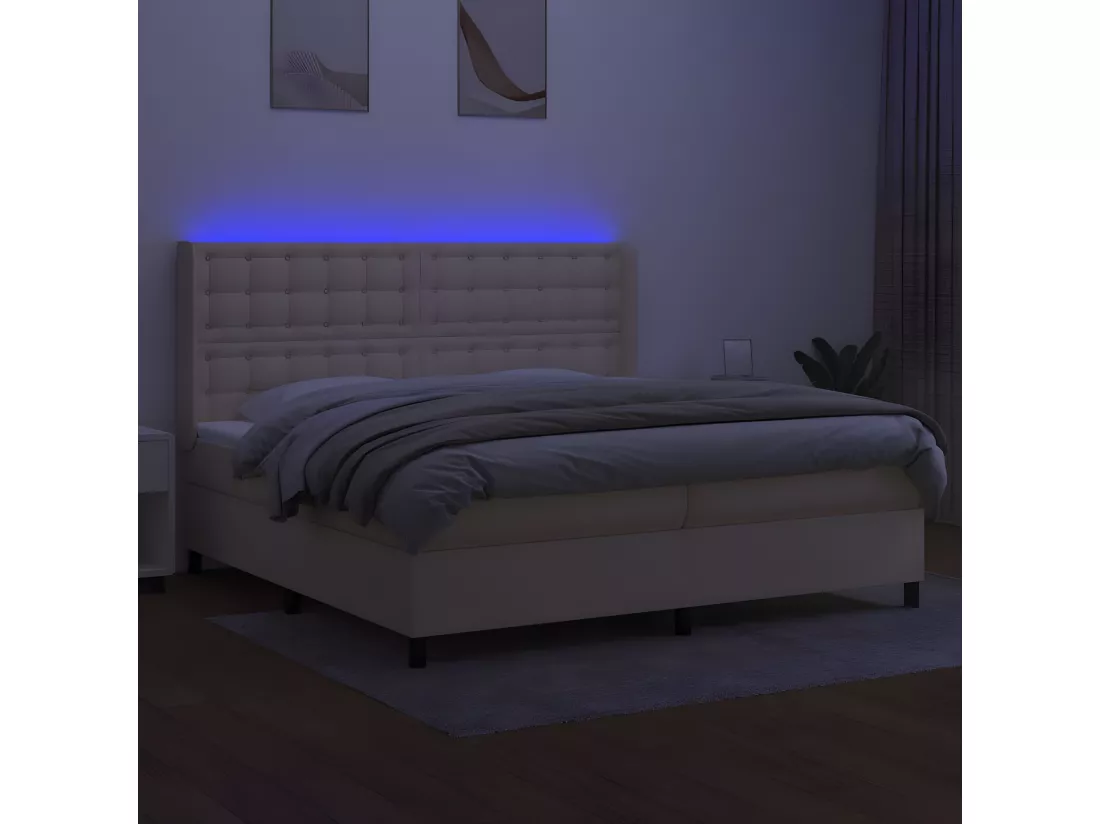 Sommier tapissier et matelas et LED Crème 200x200 cm Tissu