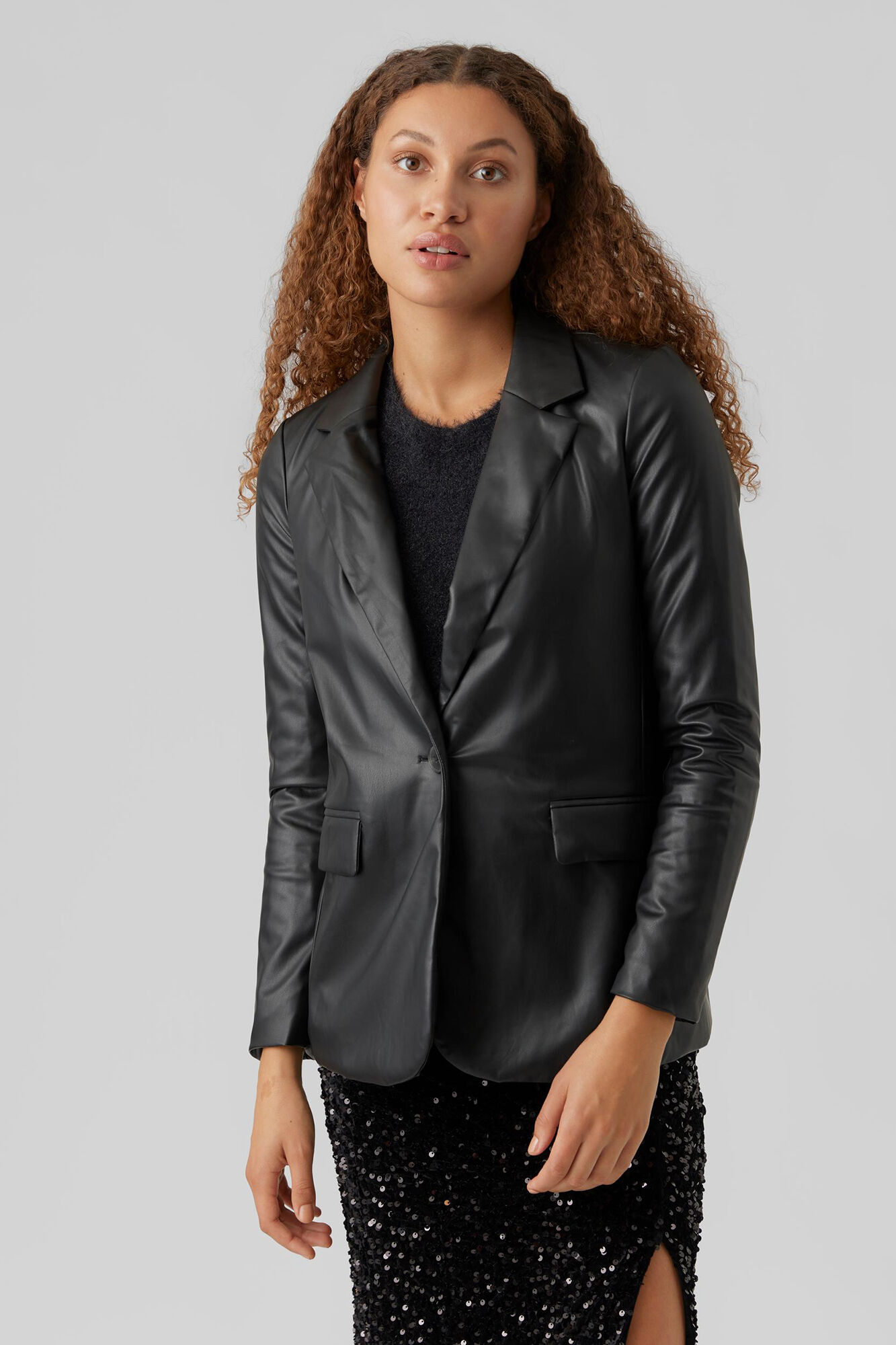 Blazer de couro sintético - Preto