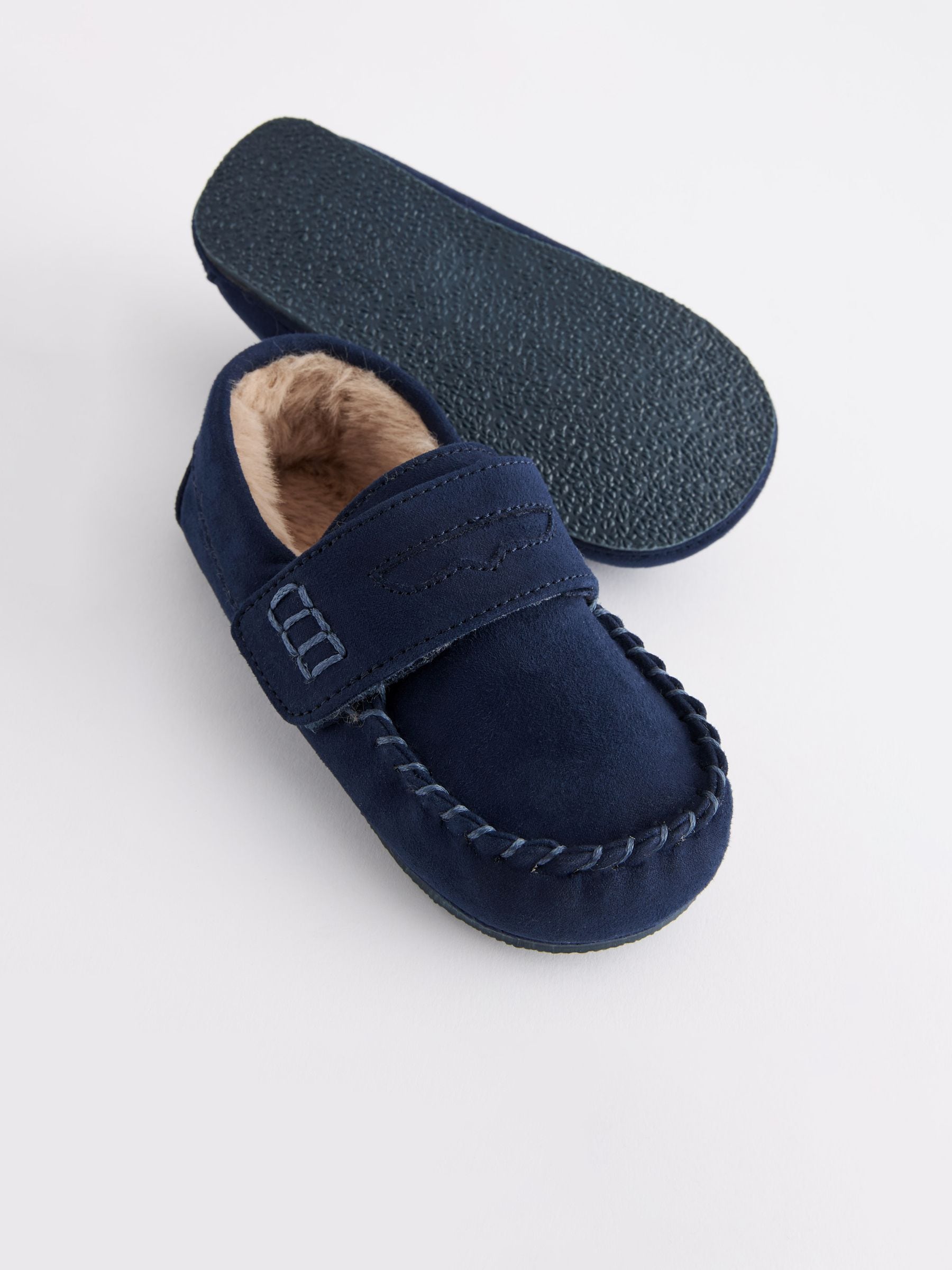 Marineblauw - Mocassin-pantoffels met klittenbandsluiting