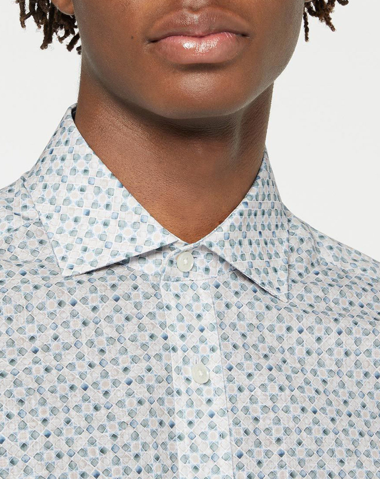 Hackett London Chemise Slim Fit à imprimé mosaïque beige/vert
