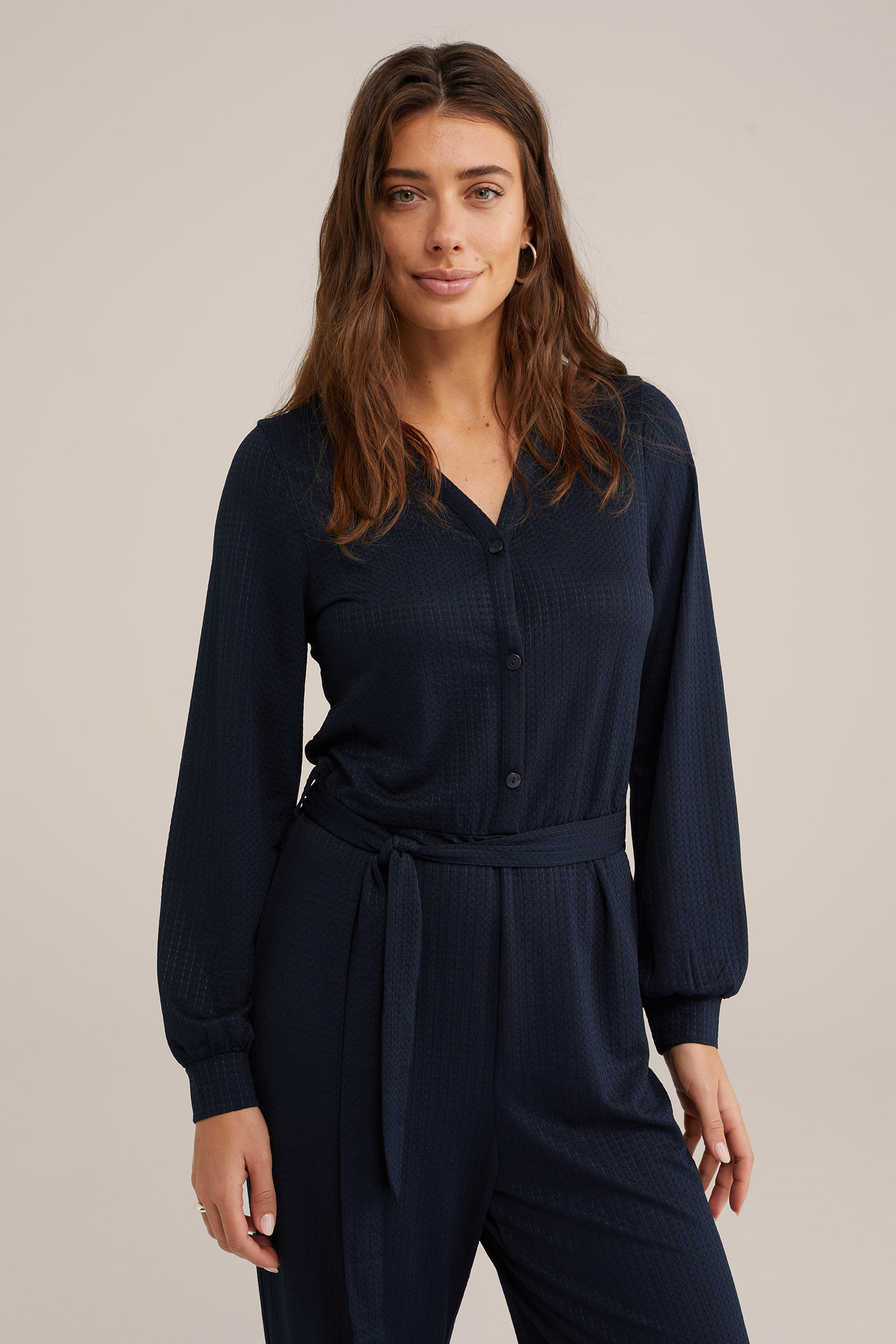 jumpsuit met structuur WE Fashion Donkerblauw