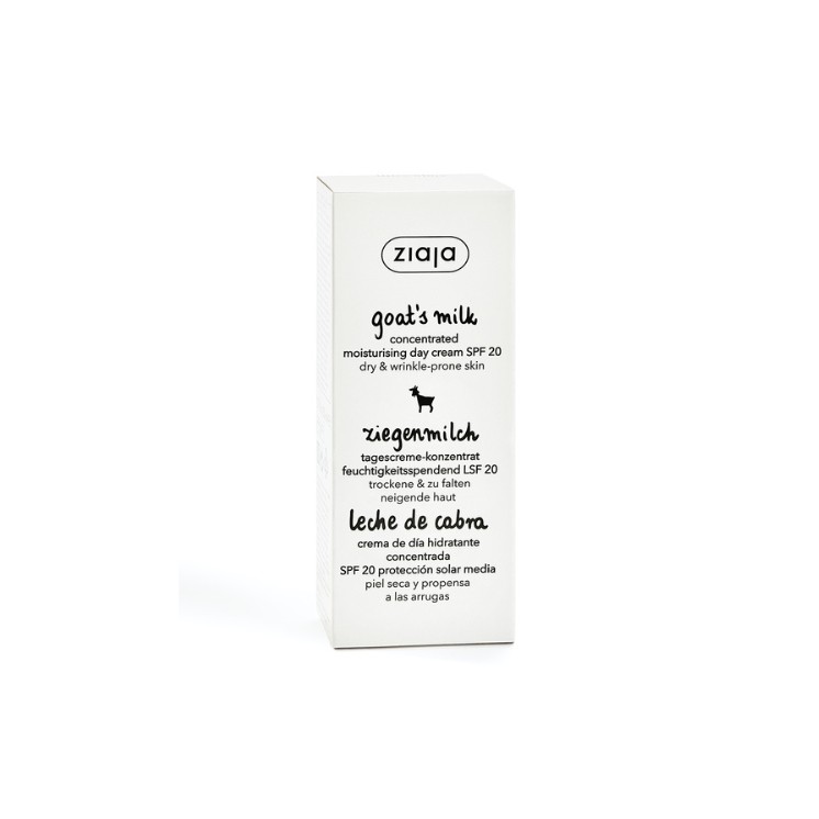 Ziaja Ziegenmilch-Konzentrat, feuchtigkeitsspendende, lichtschützende Gesichtscreme UVB+UVA SPF20 geringer Schutz, 50 ml