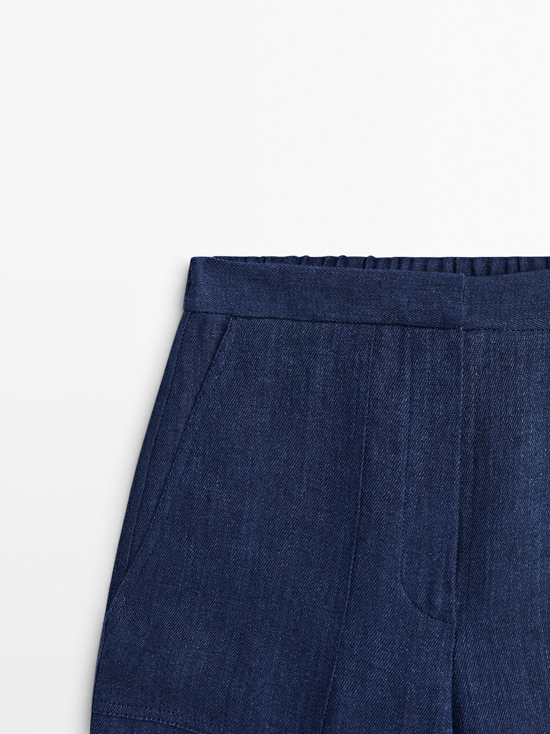 Conjunto de calça e blusa de linho com efeito jeans - Azul Marinho