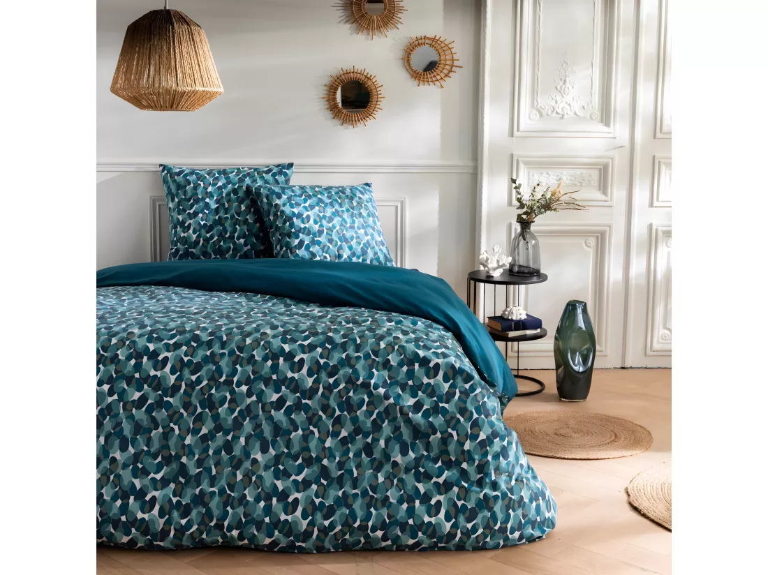 Parure de lit 2 personnes en coton 57 fils imprimé canard 240x220cm
