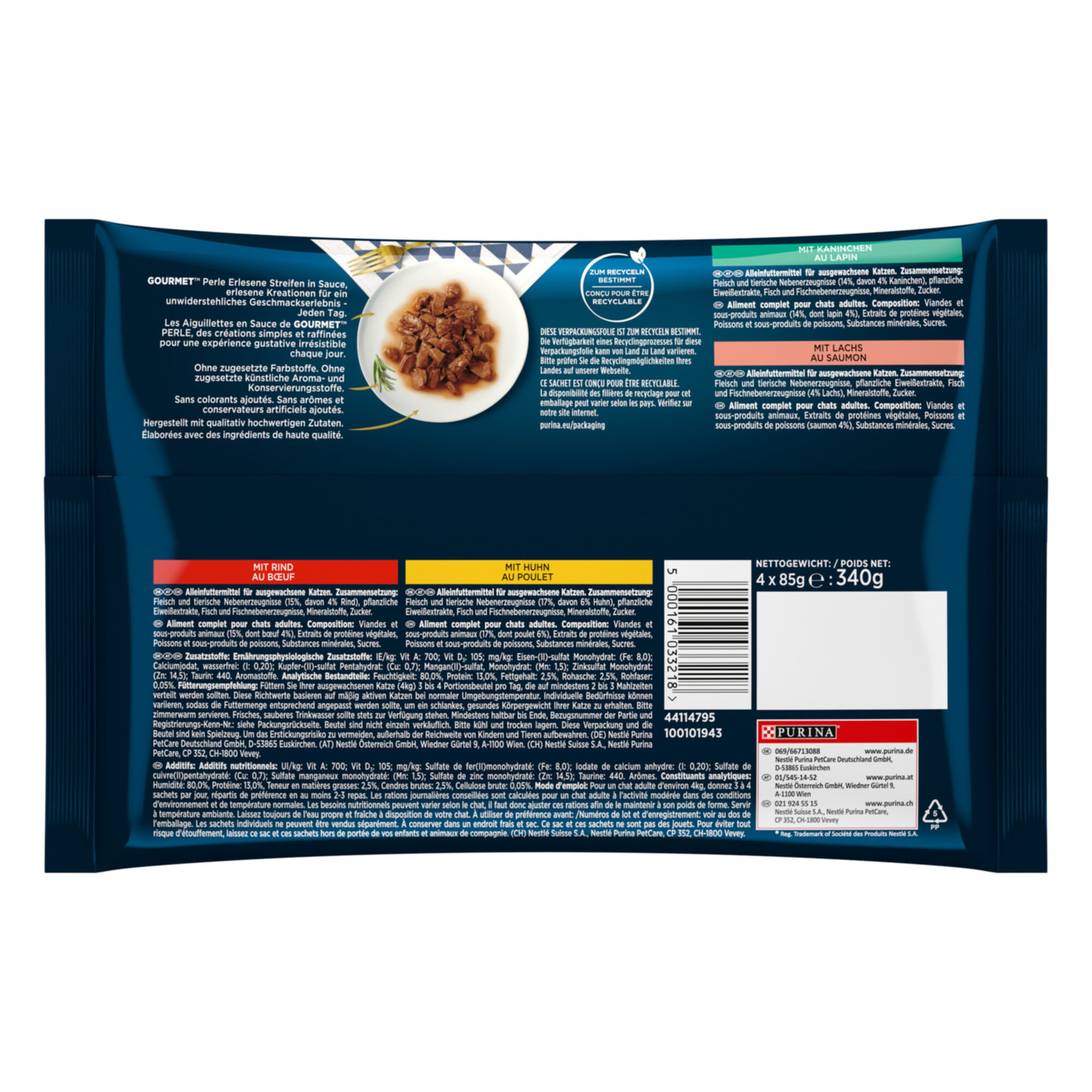 Gourmet Perle Katzenfutter in Sauce Fleisch & Lachs assortiert 4x85g