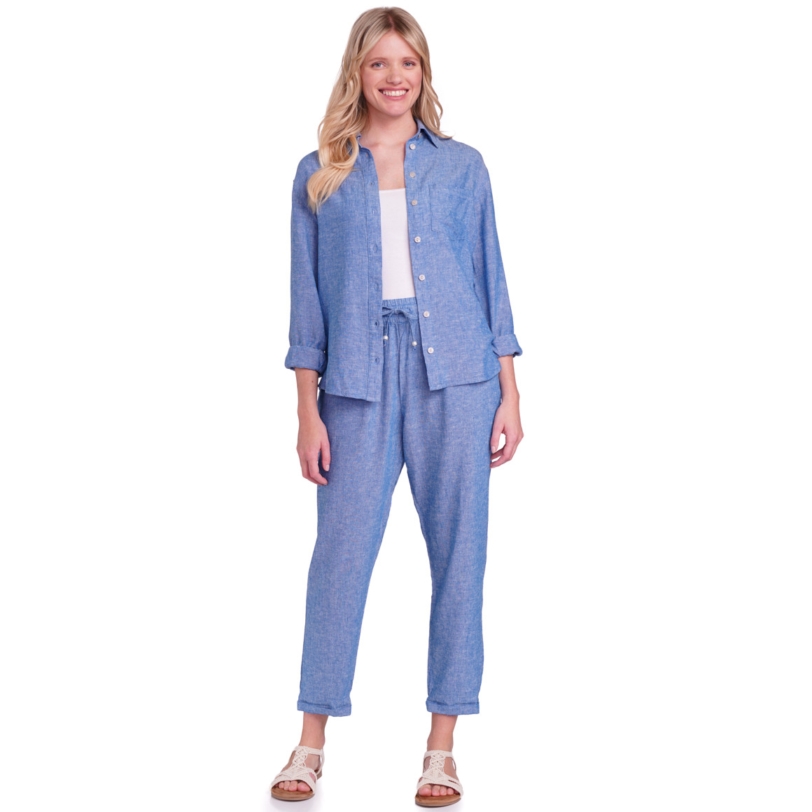Gina Benotti Damen Leinen-Hose mit Tunnelzug blau