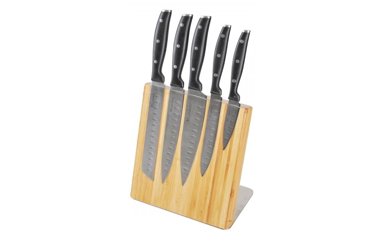 Messerblock Bamboo 6-teilig, Hellbraun/Schwarz, BambusMagnetischer Messerblock mit praktischen Küchenhelfern
