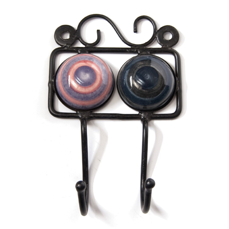 Wandhaken 2fach, rosa/lila/schwarz/blau, L 4,5 cm, B 10 cm, H 15 cm von fischer's lagerhaus