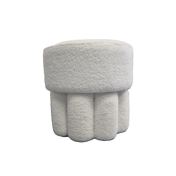 Pouf rond bouclette Teddy blanc l.45 x H.41 cm