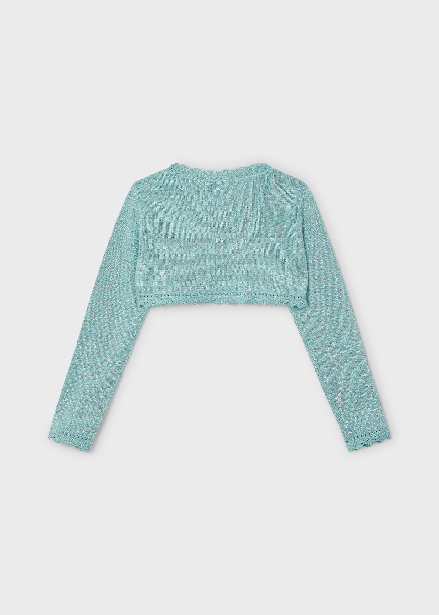 Cardigã feminino Better Cotton em fio metálico na cor nude.