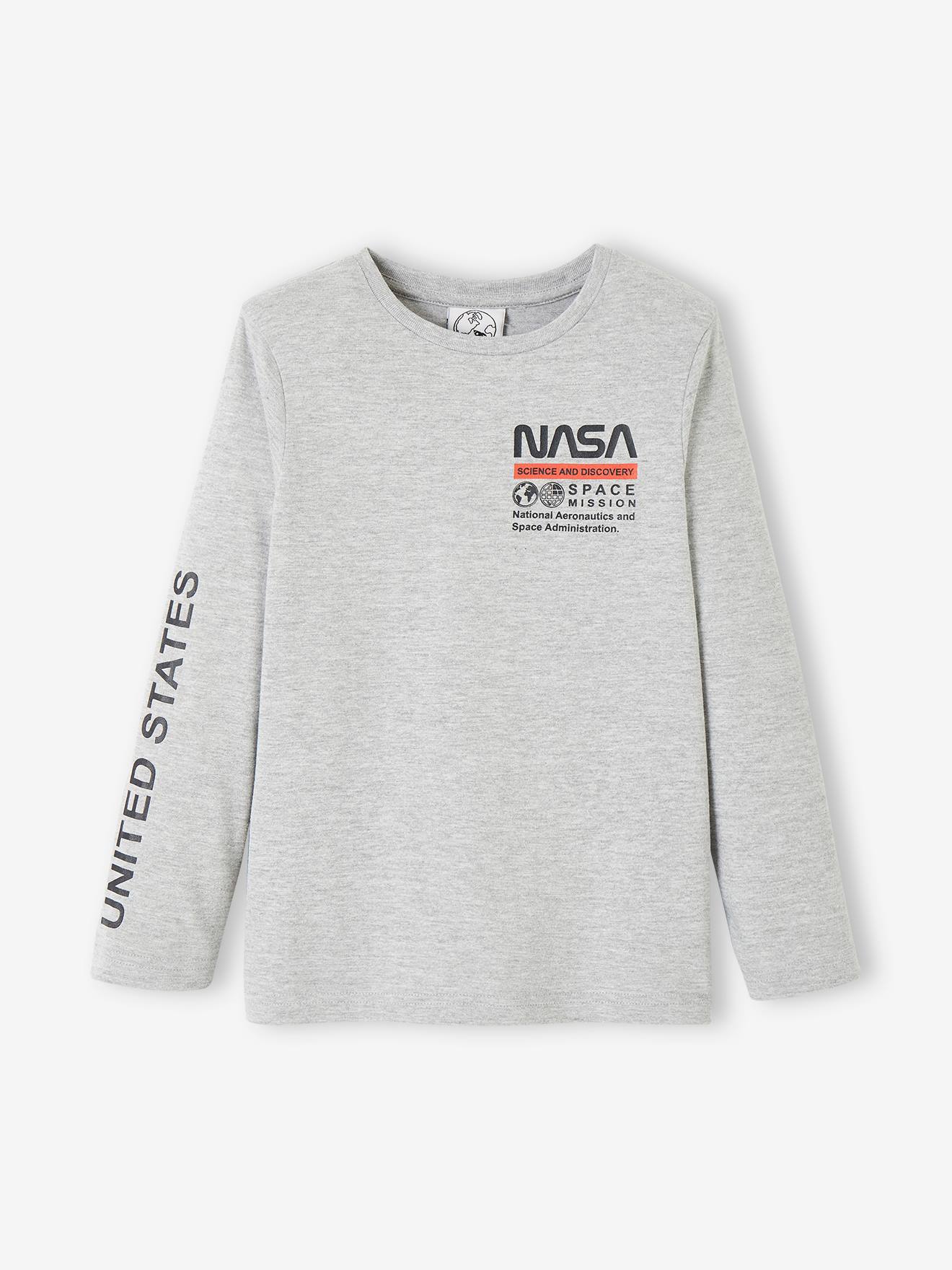 Camiseta de manga comprida lisa cinza-clara da NASA® com estampas.