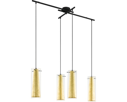 Hanglamp, 4-lichts, LxBxH 90,5x36x110 cm, zwart, helder/goud glas