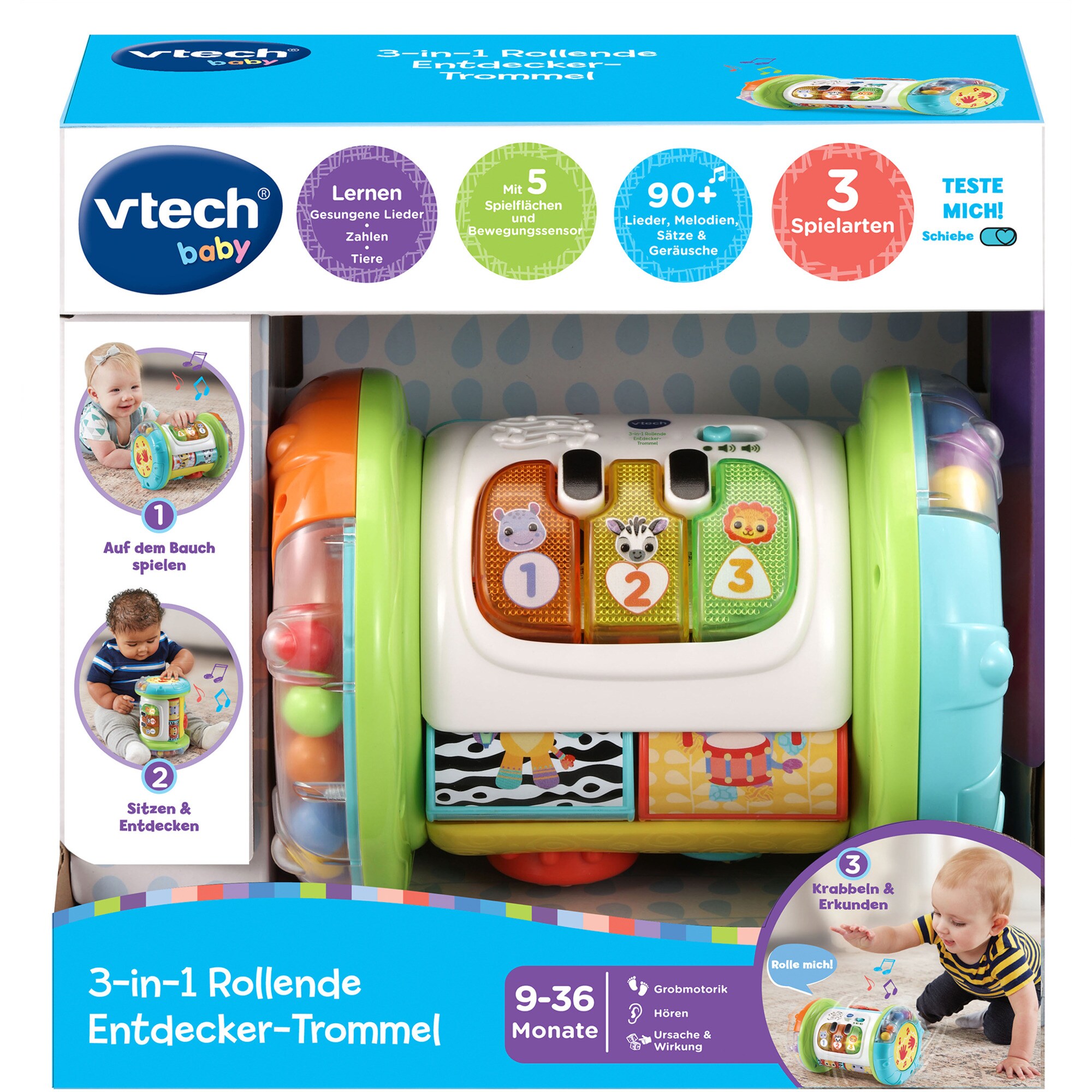 Vtech Musikspielzeug 3-in-1 Rollende Entdecker-Trommel