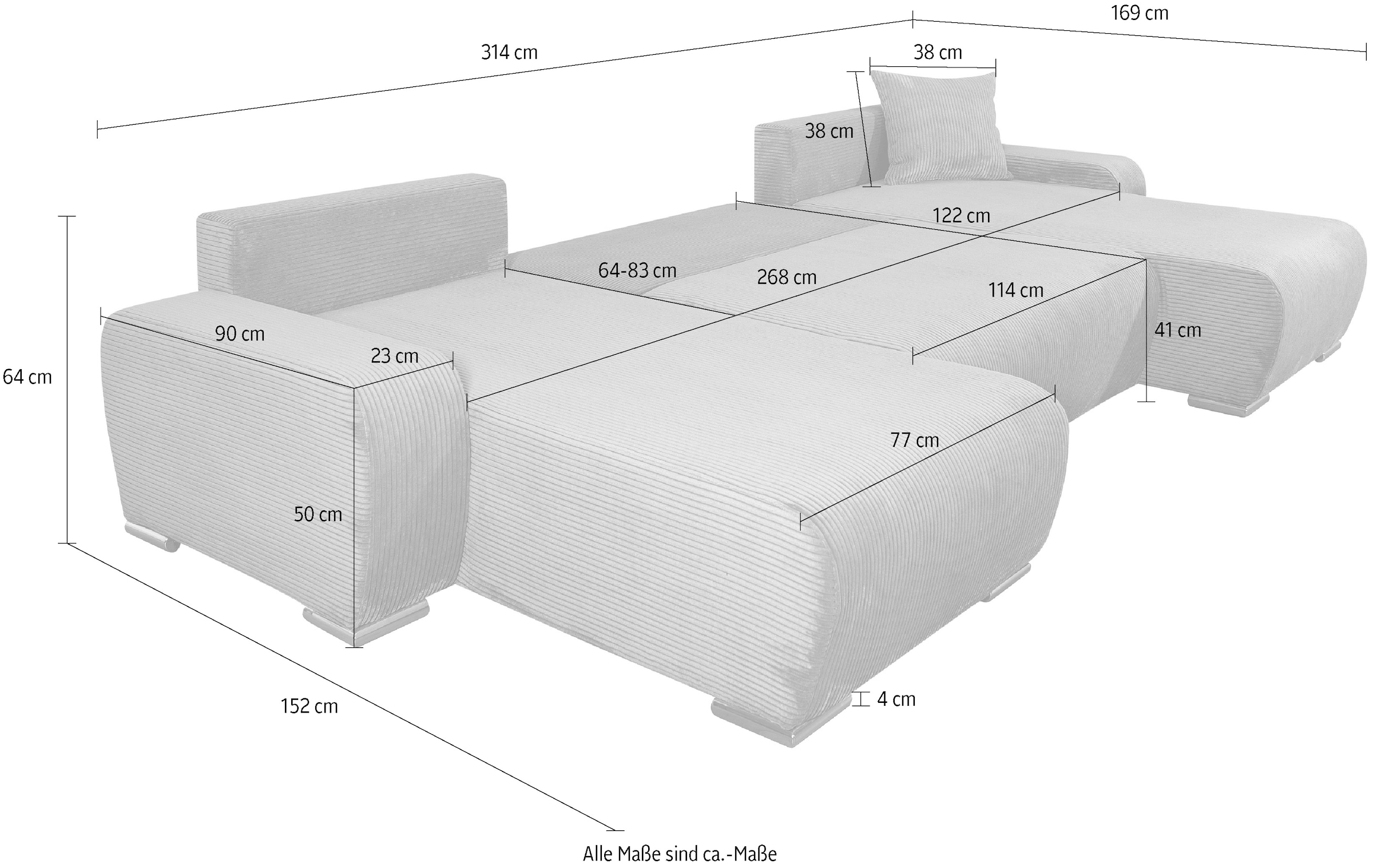 COLLECTION AB Wohnlandschaft »Paola U-Form, Breite 314 cm« inkl. Schlaffunktion, Stauraum, Zierkissen und Bonnellfederkern