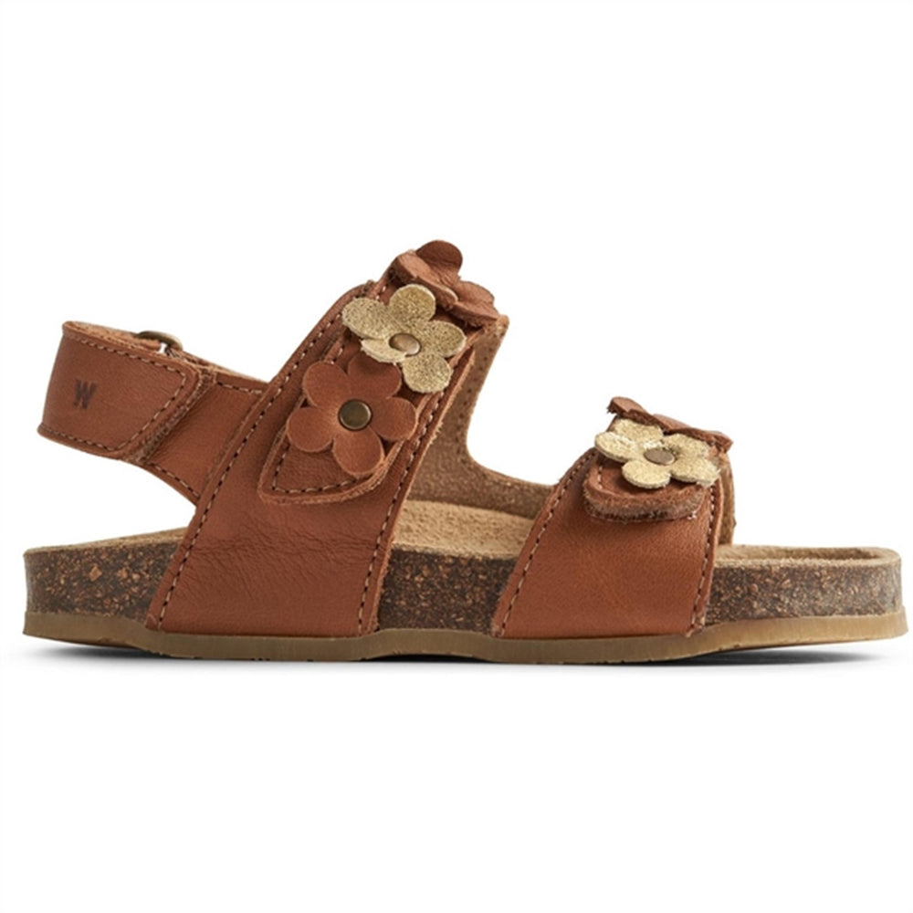 Sandal Cork Open Toe Clare Flowers Cognac