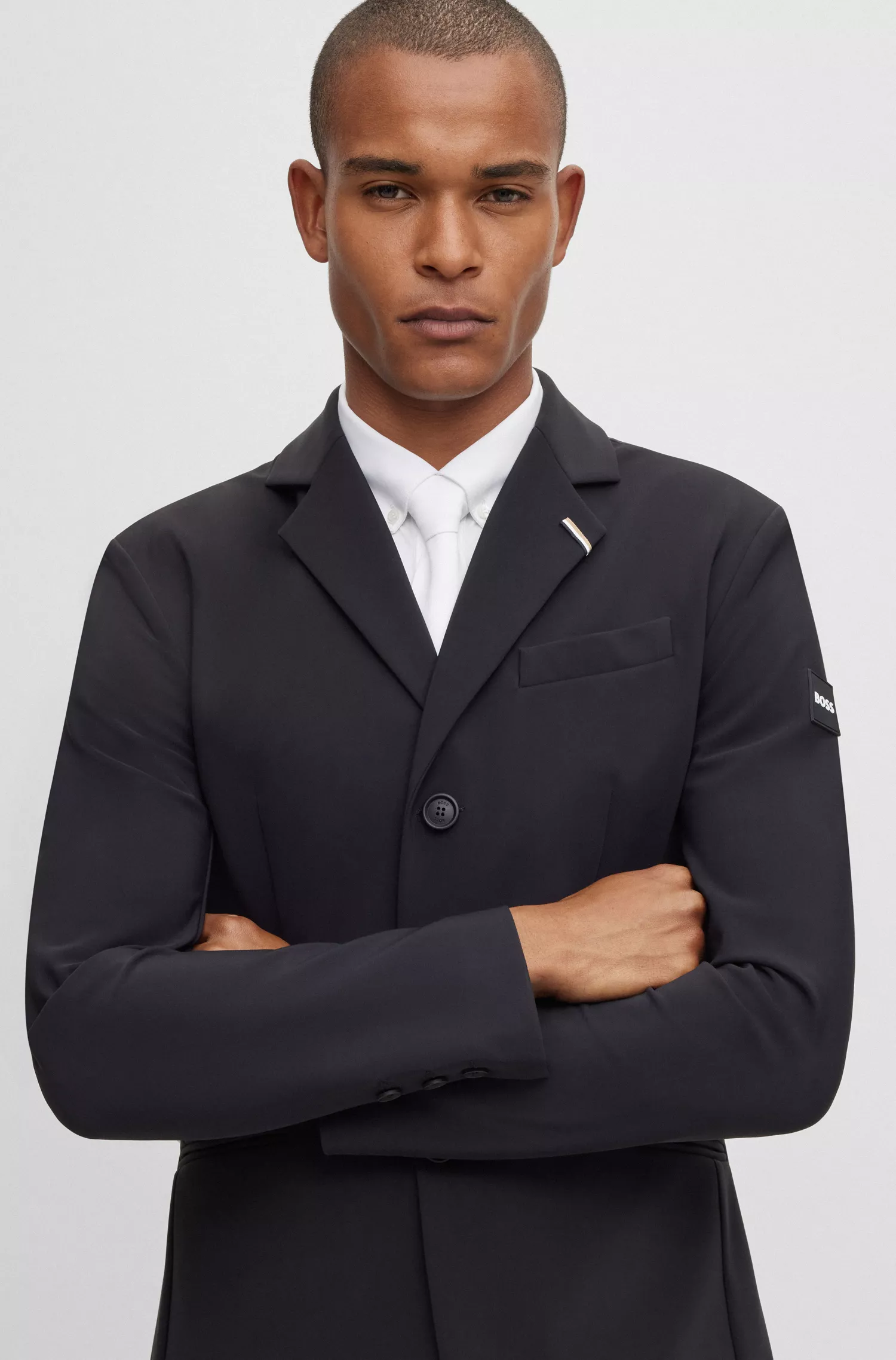 Jaqueta de competição BOSS Black-Equestrian slim-fit com detalhes exclusivos.