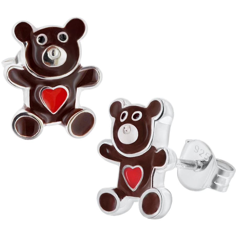 trendor Kinder-Ohrringe Silber 925 Teddybär Ohrstecker silver