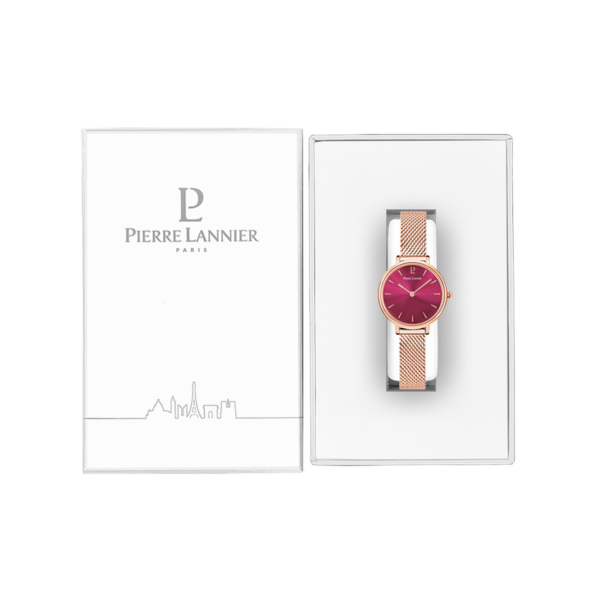 Montre Pierre Lannier femme acier doré rose maille milanaise