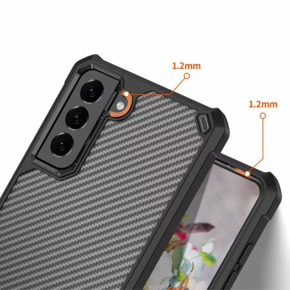 Samsung Galaxy S21 FE 5G Hybrid Bumper Hülle mit Acryl Rückseite im Carbon Look - Schwarz / Transparent