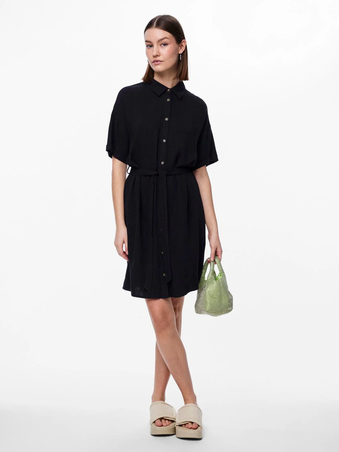 Pieces Pcvinsty Ss Linen Shirt Dress 4086490 black