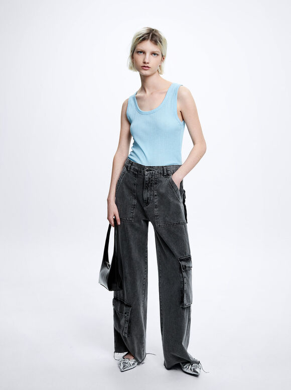 Calça cargo jeans - Cinza