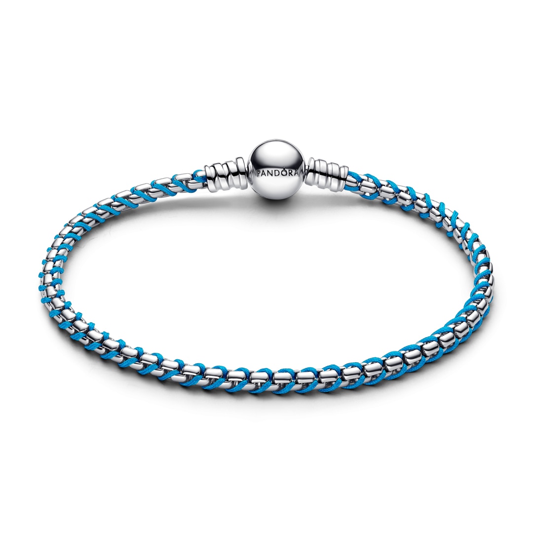 Pandora Moments Blaue Kordel Schlangen-Gliederarmband 925 Silber