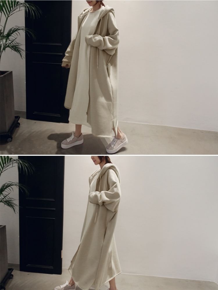 Rred - Lange hoodie met effen ritssluiting en ritssluiting