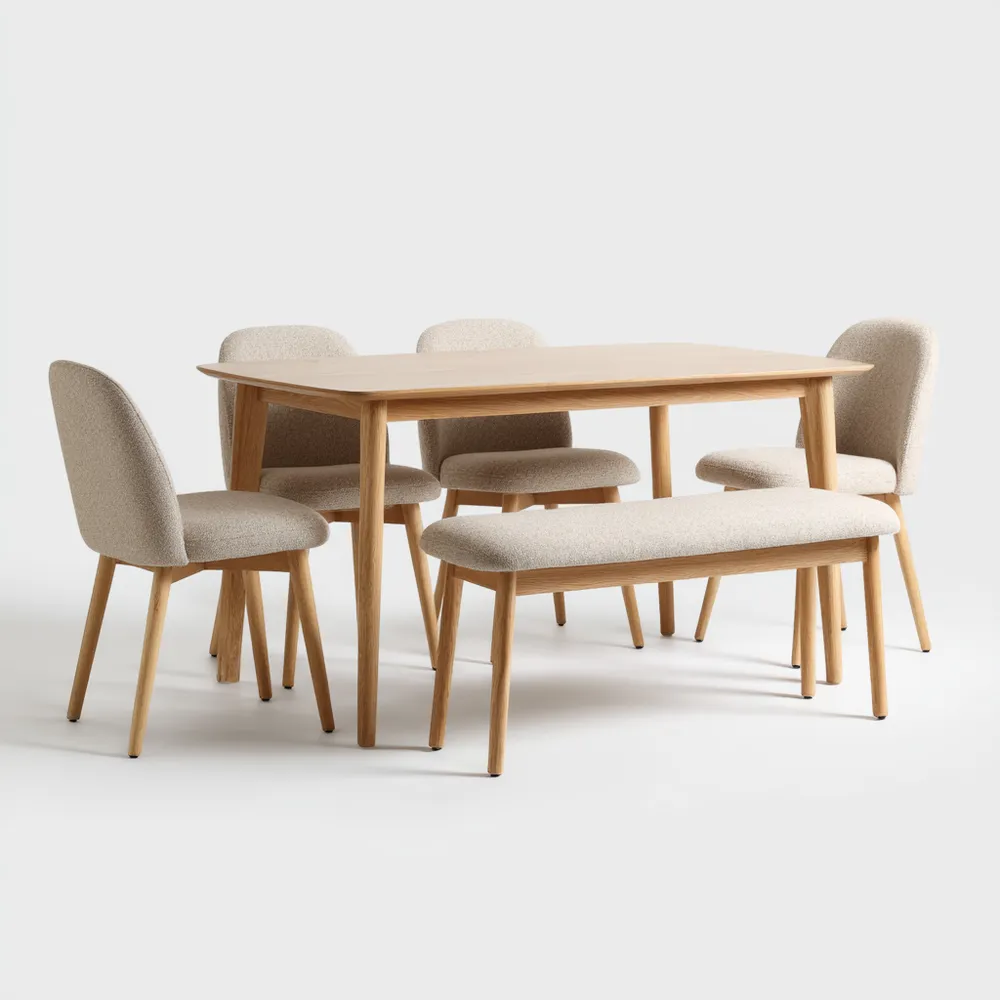 Esszimmer-Set Holz 150x90x75 cm - Beige - Skandinavisches Design