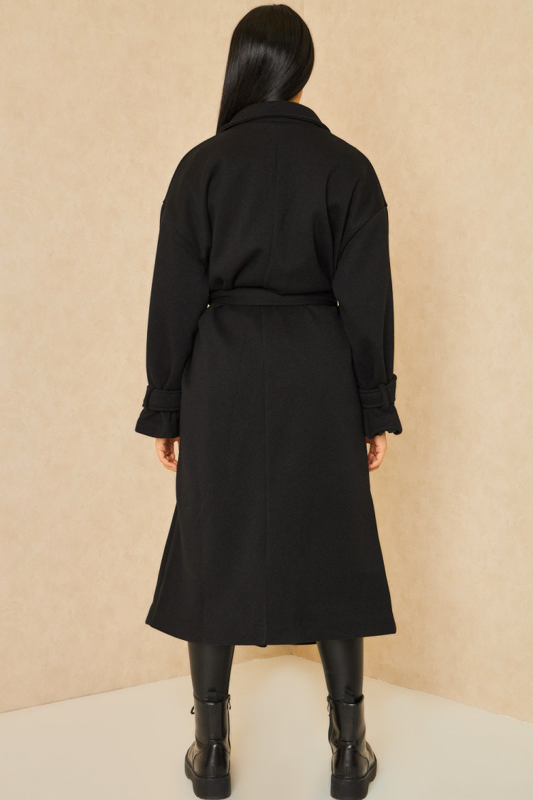 Manteau épais long côtelé style trench noir