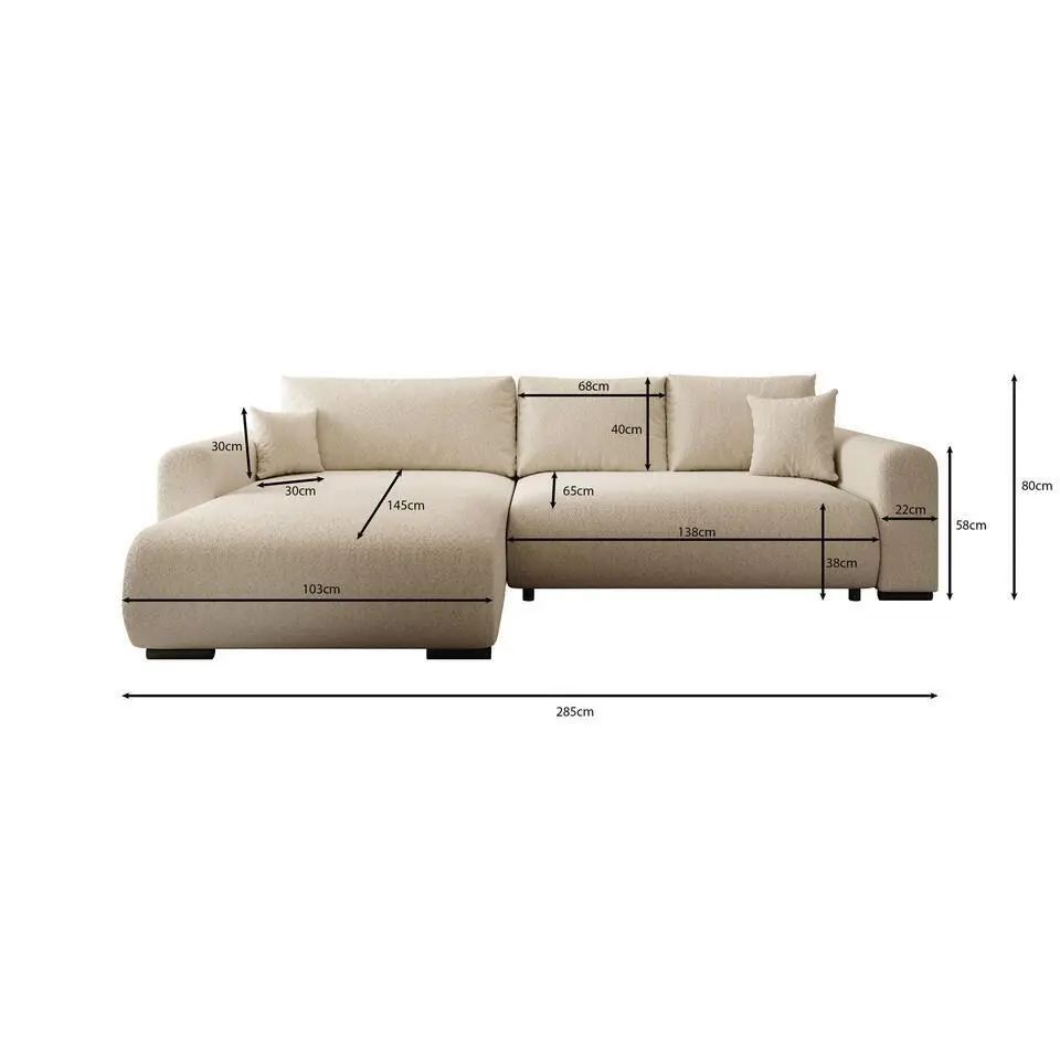 Meubella - Hoekbank Mindin - Beige ribstof - Universeel