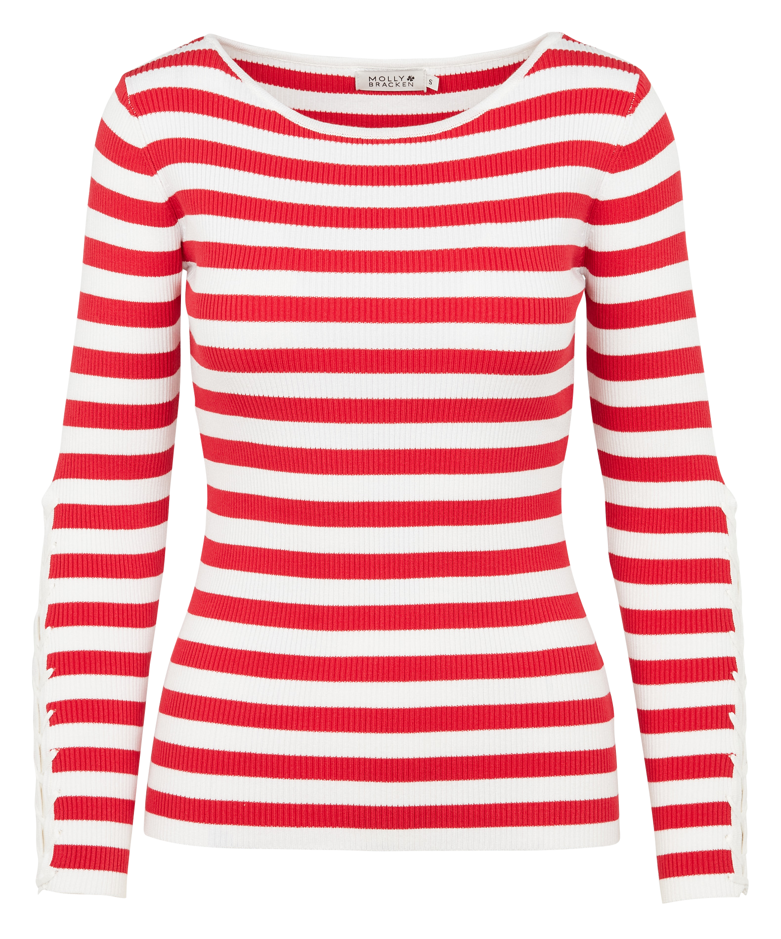 Pull col bateau rayé en maille| Rouge