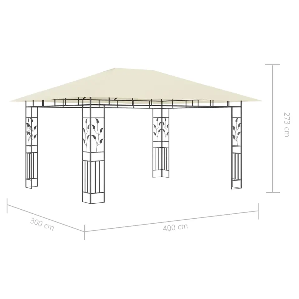 vidaXL - Prieel Met Lichtslinger - Crème - Stof - 4 x 3 x 2.73 m