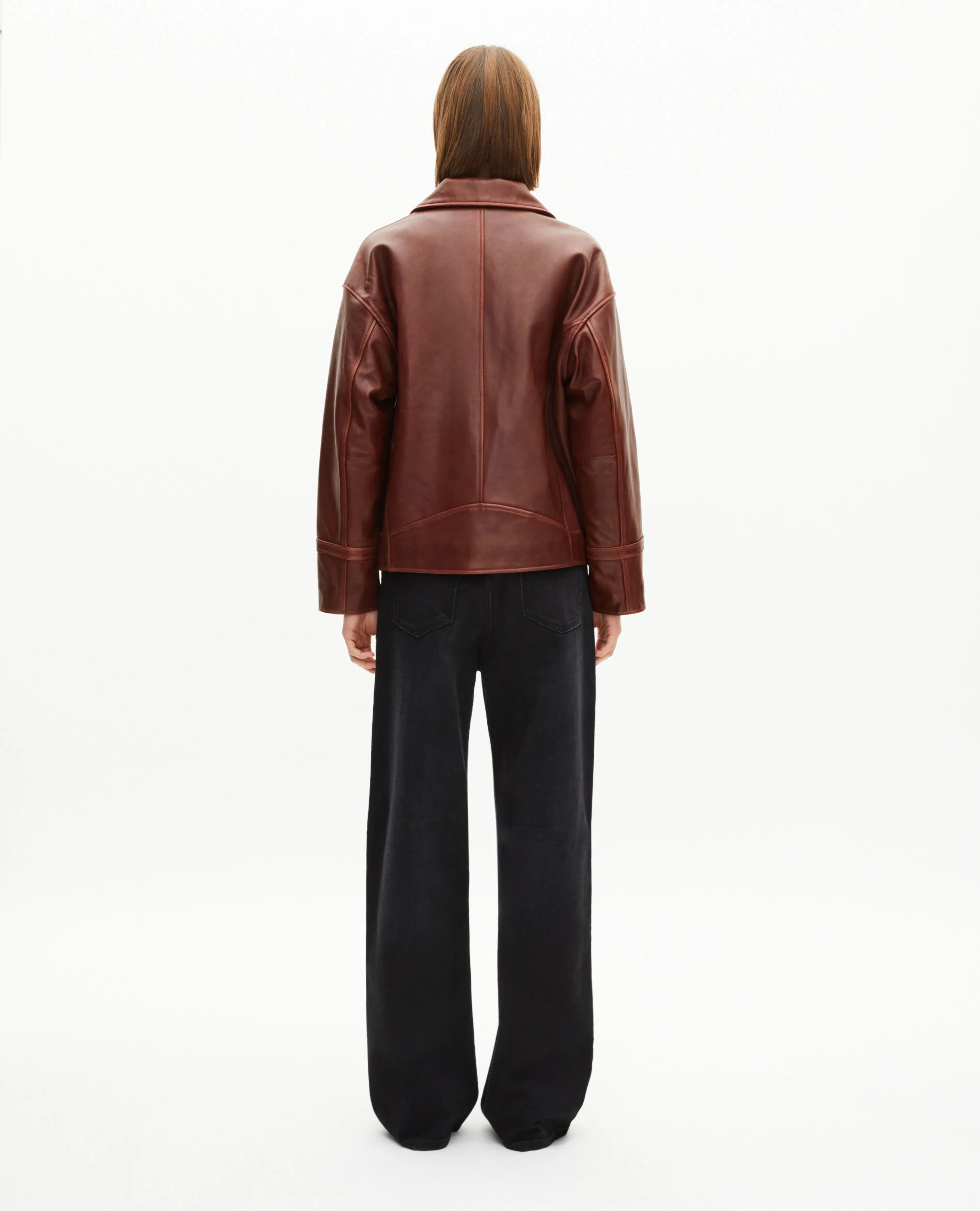 Blouson coupe large en cuir marron
