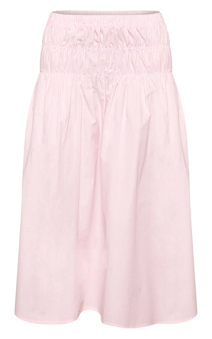Rose Clair Jupe Midi En Coton À Taille Basse Froncée