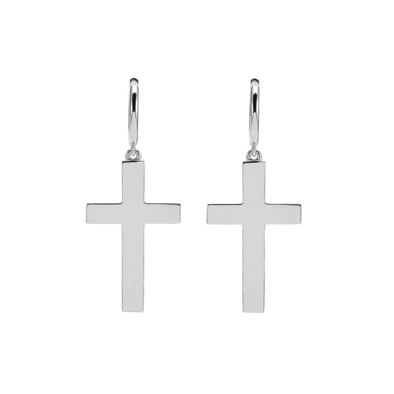 Boucles D'oreilles Argent Rhodié Croix Marie
