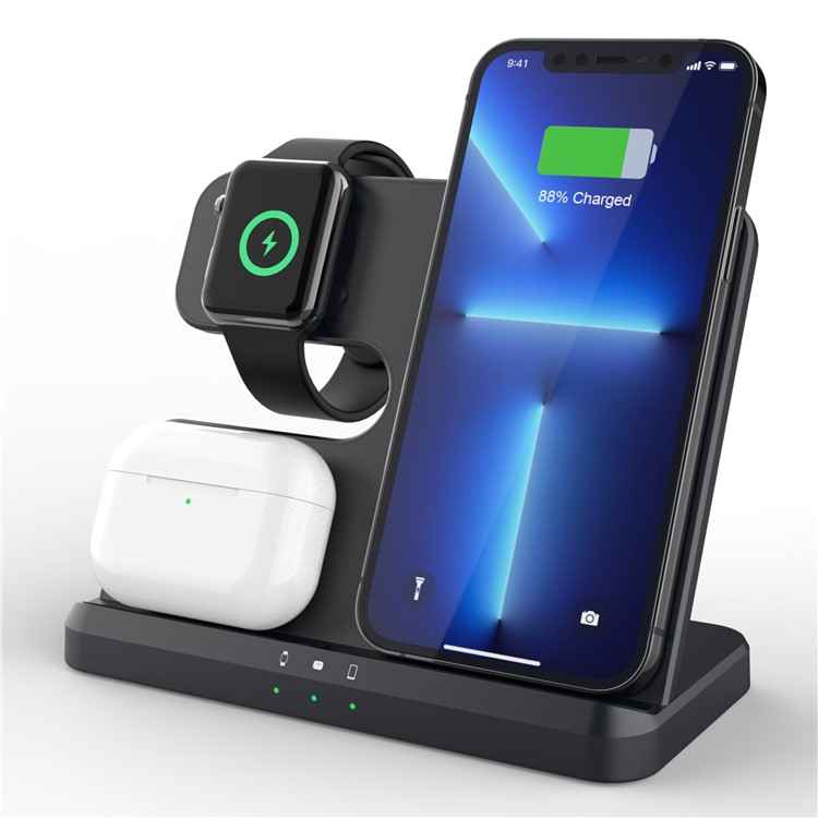 (15W) 3in1 Ladegerät QI Wireless Charger für Smartphone / Samsung Galaxy Watch / Galaxy Buds - Schwarz