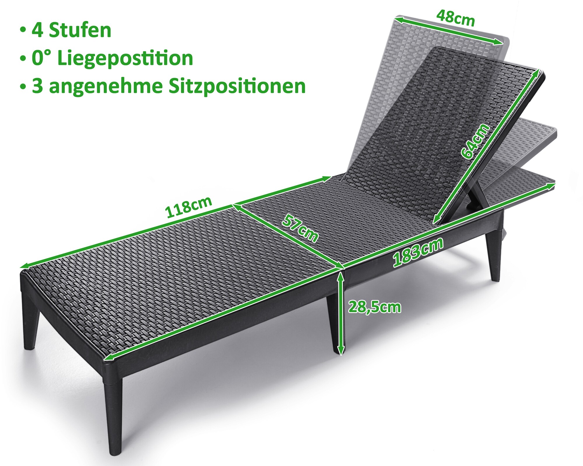 Sonnenliege Numana Kunststoff Rattan anthrazit